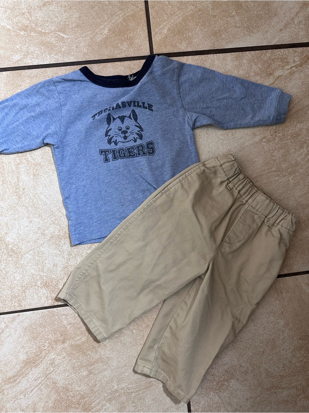 Y2K PinePeakBlues Blue 'Tigers' Graphic Tee and Tan Khaki Pants Set